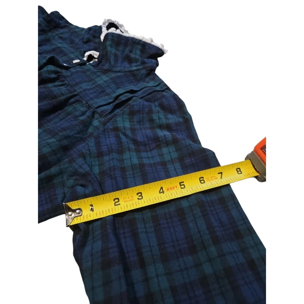 Lanz of Salzburg Green Blue Plaid Flannel Nightgown Maxi Lace Trim PM - Picture 11 of 13